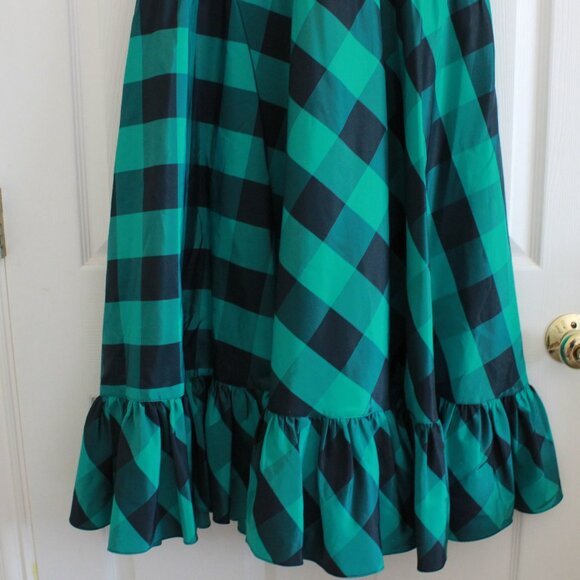 Vintage Coco of California Plaid Check Ruffle Midi Swing Dress Green Black - Picture 11 of 12